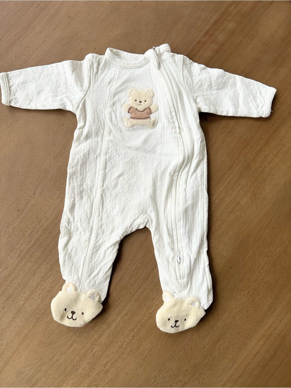 Little Me Teddy Bear Zip Footie, Size 3M, Ivory/Cream